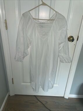 Vintage Women's White Peasant-Style 100% Cotton Dress